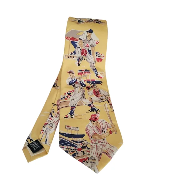 Vintage Paul Fredrick 100% Silk Hand Printed In Italy "Baseball' Tie - Picture 3 of 6